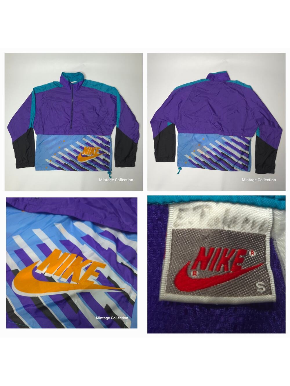 VINTAGE NIKE GRAY TAG AQUABERRY PURPLE TEAL 1/2 ZIP NYLON WINDBREAKER JACKET S